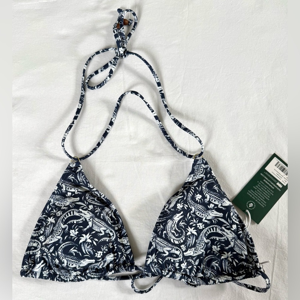 Fair Harbor Navy White Crocodile Triangle Tie String Bikini Top Size Small NWT - Picture 4 of 6